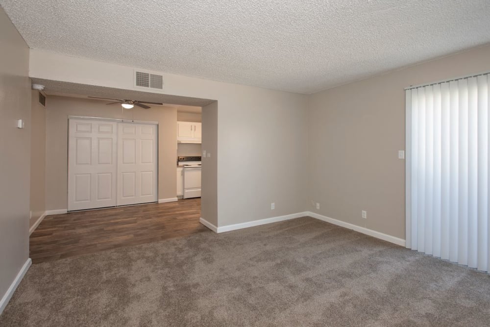 Living and dining room at California Center Apartments in Sacramento, California