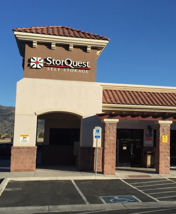 The exterior of the main entrance at StorQuest Self Storage in Reno, Nevada