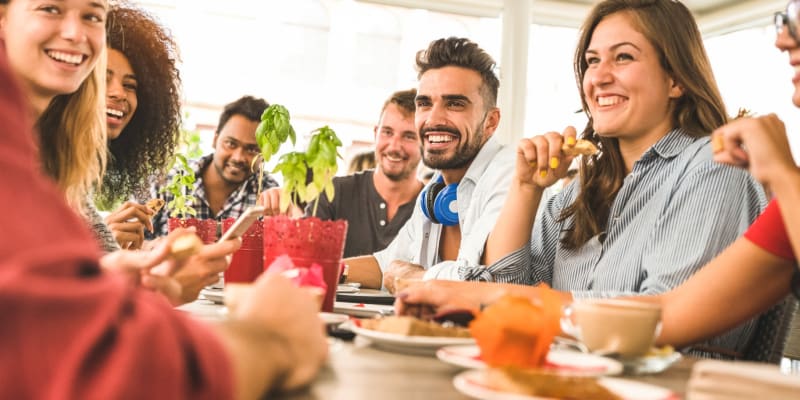 Residents eating near Discovery Village in Joint Base Lewis McChord, Washington