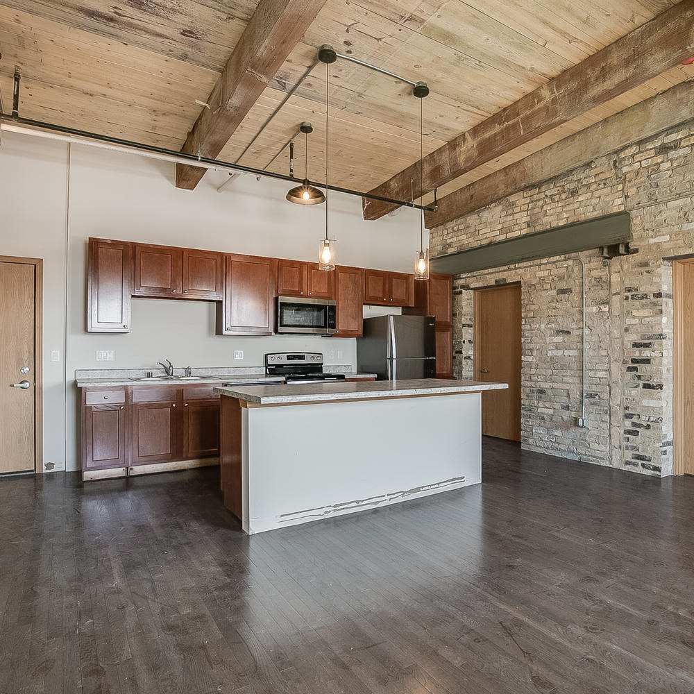 Unfurnished living room at VMC Lofts in Kenosha, Wisconsin
