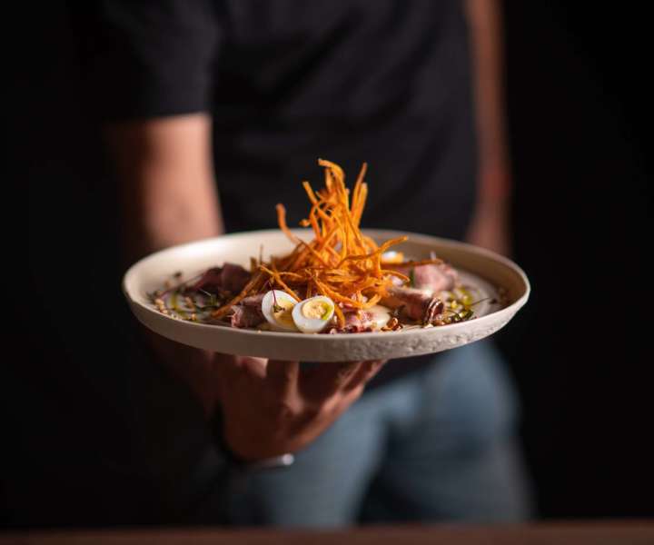 Dish being served at a fine dining restaurant near Kirman Garden in Reno, Nevada