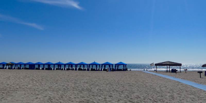 Beach cabanas near Seaside Village in Oceanside, California