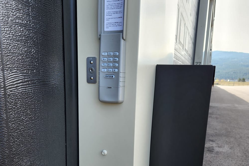 A keypad at an outdoor unit at BuxBear Luxury Boat & RV Storage in Post Falls, Idaho