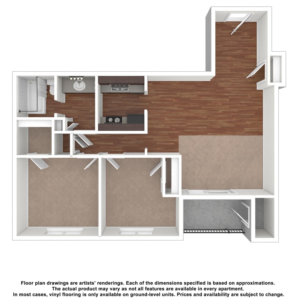 2x2 floor plan drawing at Candlewood Apartment Homes in Nashville, Tennessee