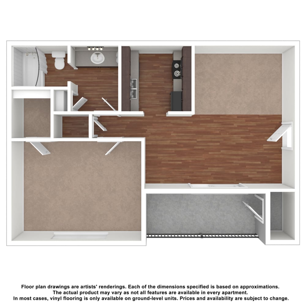 1x1 floor plan drawing at Candlewood Apartment Homes in Nashville, Tennessee