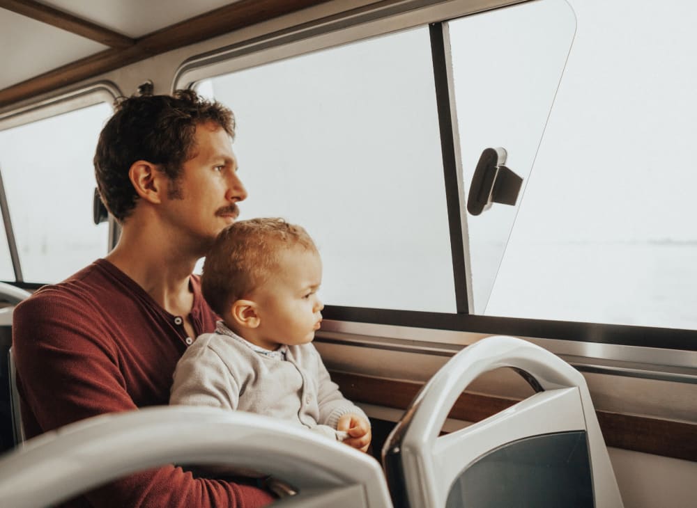 a resident on the bus with his infant near Dam Neck in Virginia Beach, Virginia