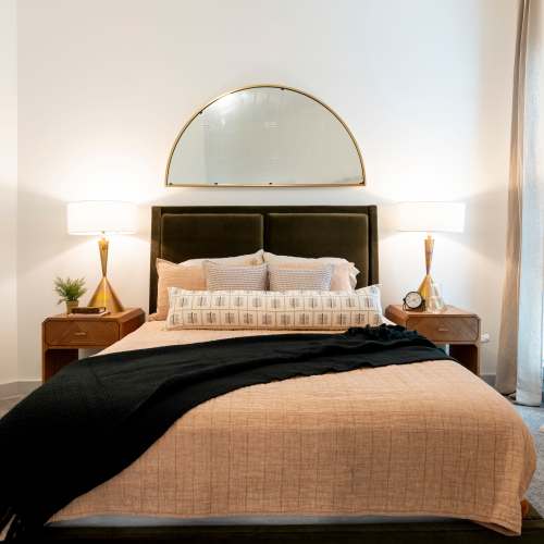 A cozy bedroom at Terrazzo in Durham, North Carolina