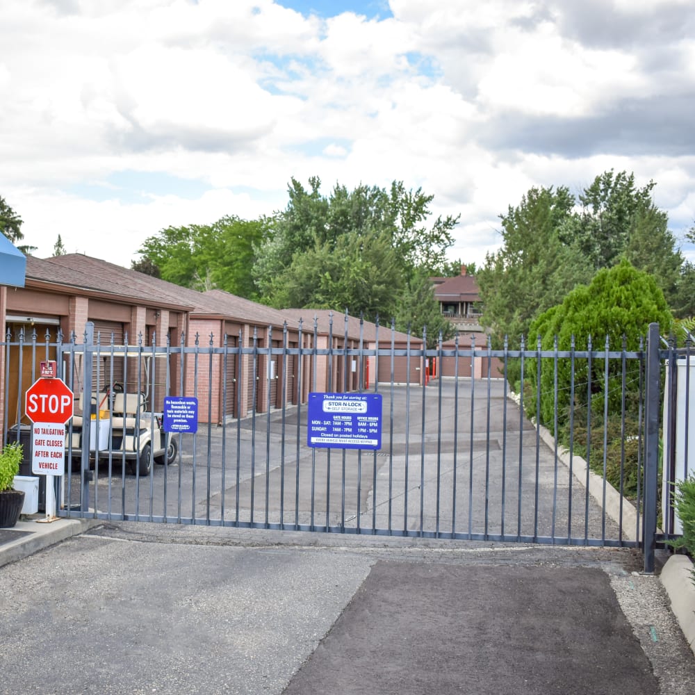 The secure front gate at STOR-N-LOCK Self Storage in Boise, Idaho