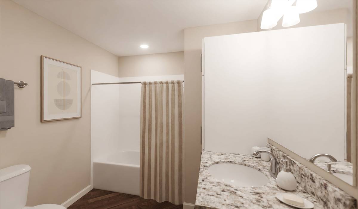 Modern full bath at Attain at Towne Centre, Fredericksburg, Virginia