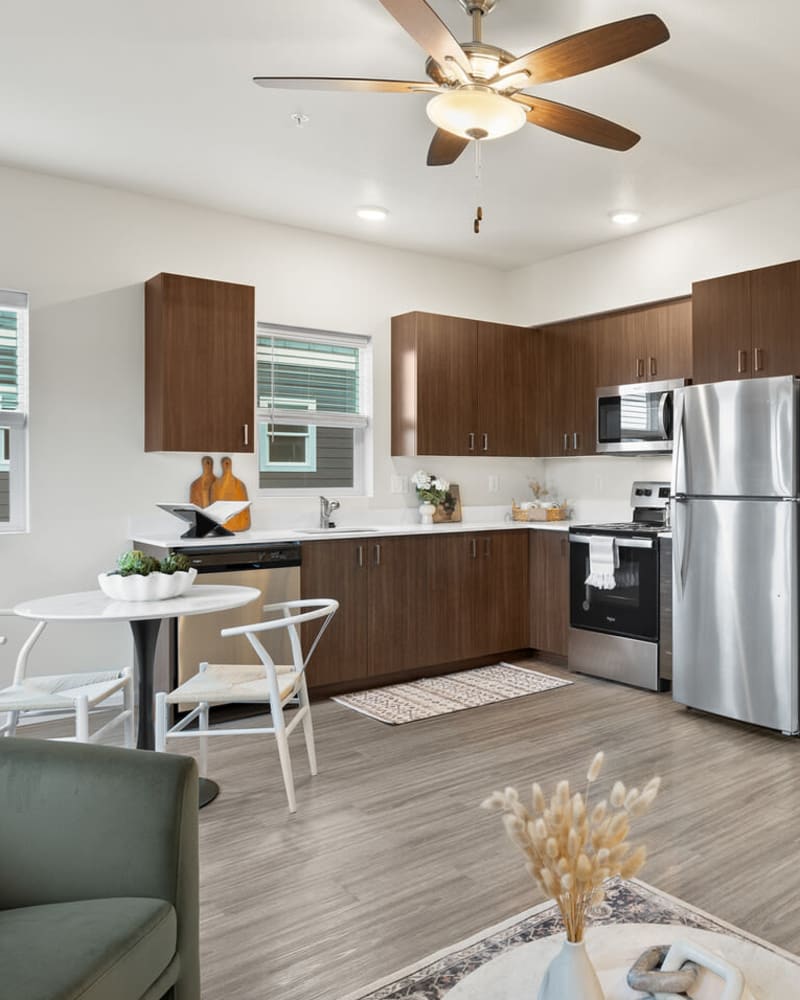 Open concept floor plan in an apartment at Verda Crossing Apartments in Keizer, Oregon