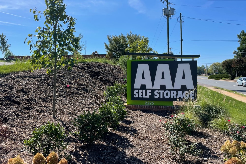 Entry sign of facility at AAA Self Storage of Clemmons in Clemmons, North Carolina