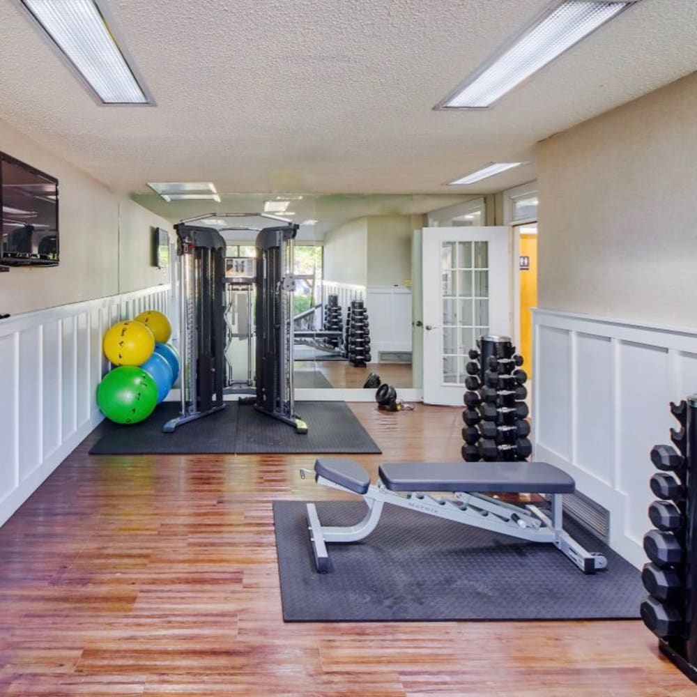 Exercise room with weights at south lake apartments in virginia beach virginia