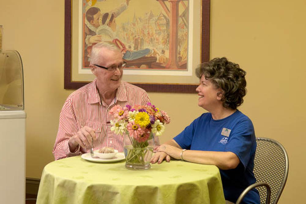 Residents drinking coffee together at O'Fallon in O'Fallon, Missouri