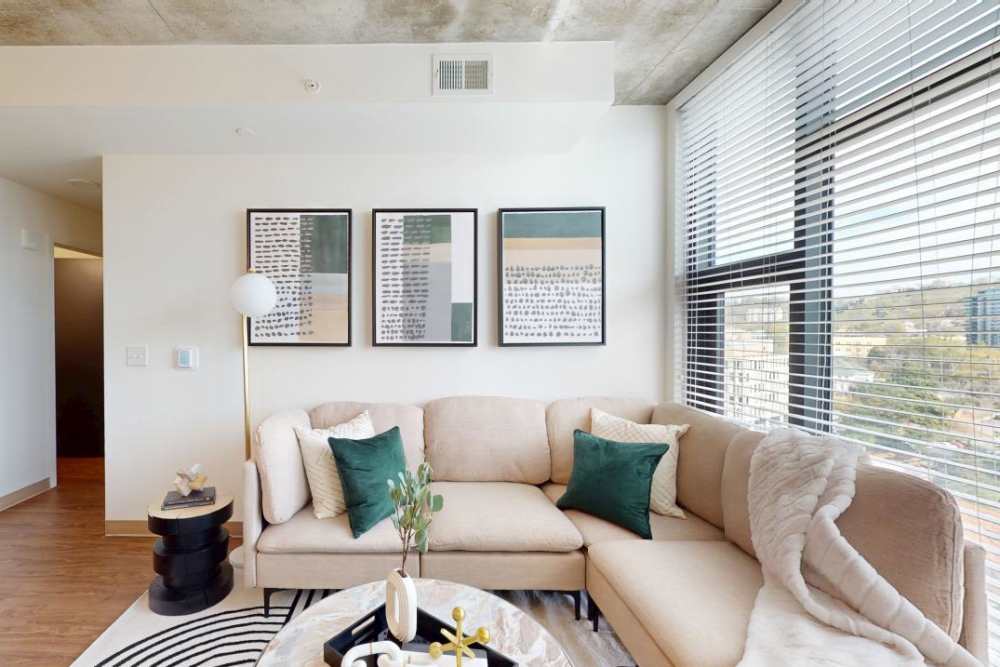 Light filled living room at Steelhaven Birmingham in Birmingham, Alabama