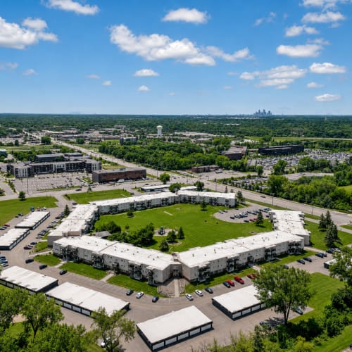 Drone shot of community at Shoreview Hills in Shoreview, Minnesota