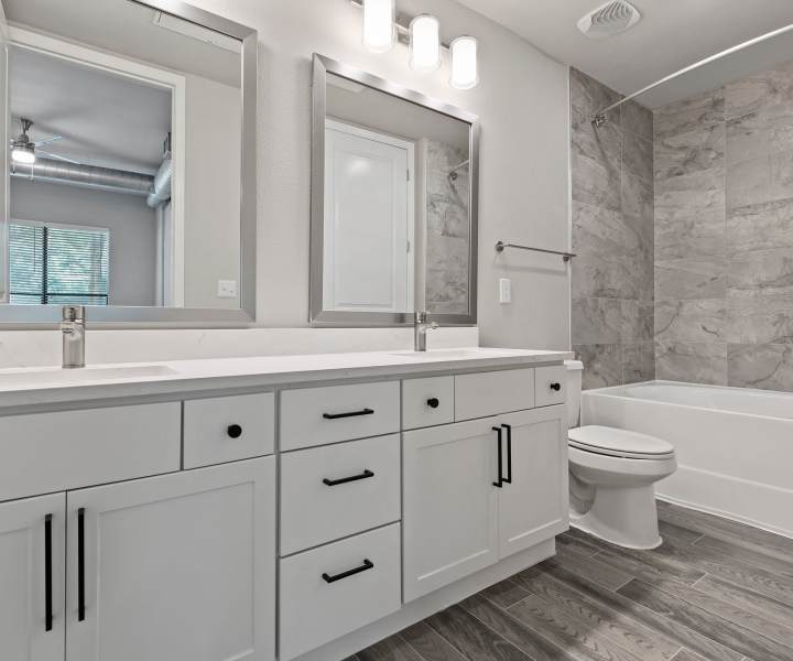 Apartment bathroom at Briar Forest Lofts in Houston, Texas