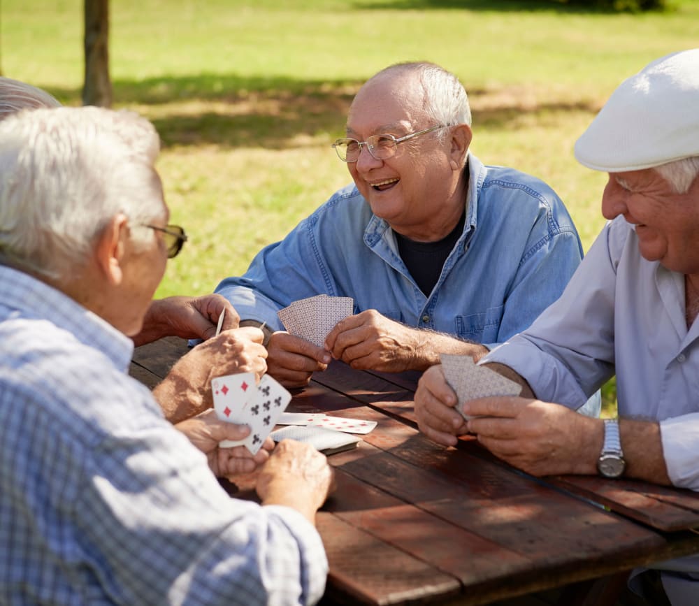 Residents playing cards at Clearwater at North Tustin in Santa Ana, California