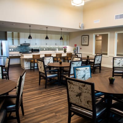 Large resident dining room at Westminster Memory Care in Lexington, South Carolina