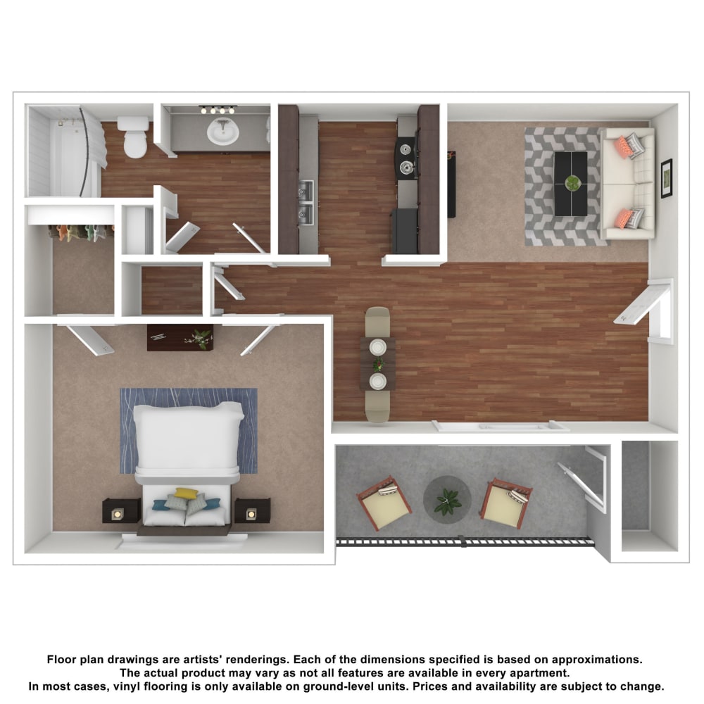 1x1 floor plan drawing at Candlewood Apartment Homes in Nashville, Tennessee