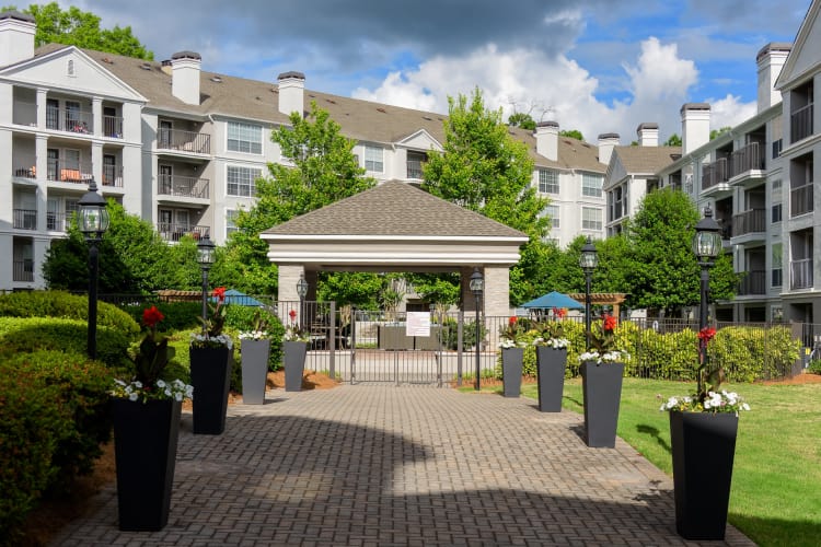 The Stratford Apartments gated entrance in Atlanta, Georgia