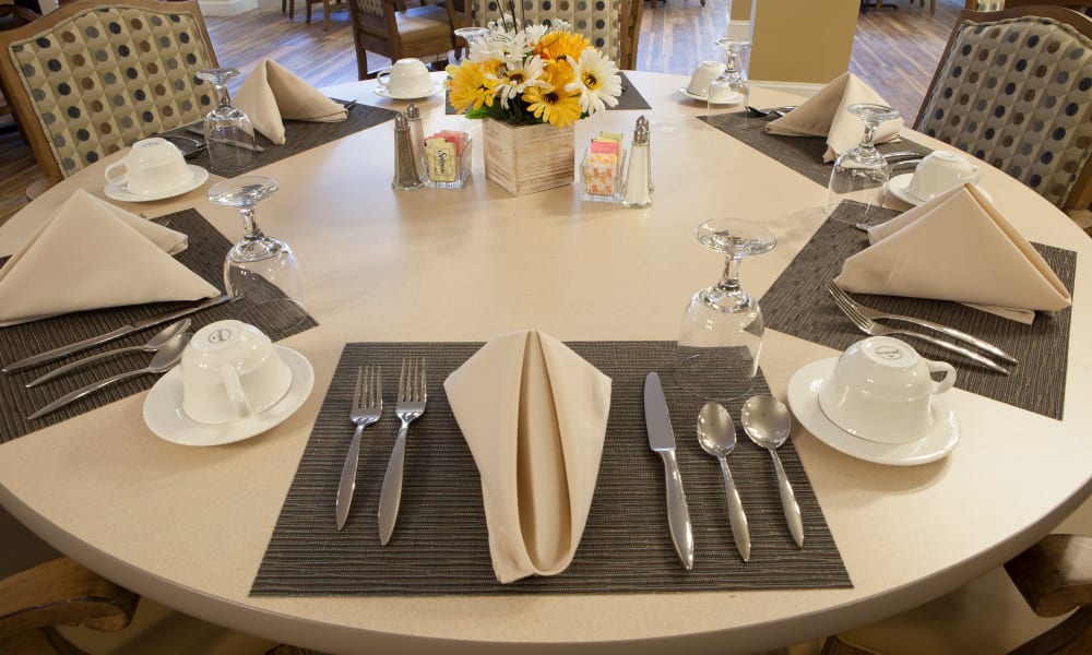 Dining room table set for a feast at Keystone Place at Forevergreen in North Liberty, Iowa