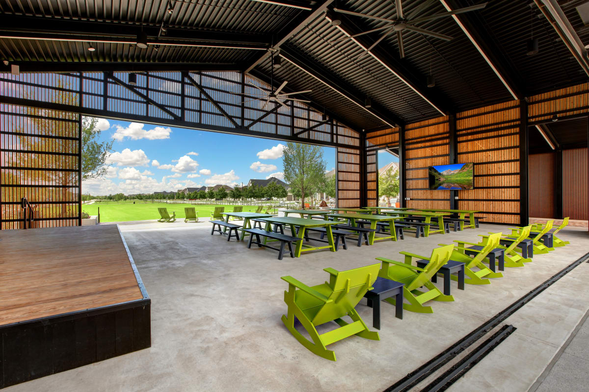 Outdoor lounge area at BB Living Harvest in Argyle, TX