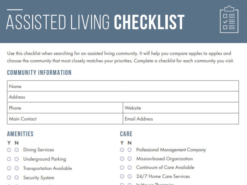 Assisted Living checklist at The Pillars of Mankato in Mankato, Minnesota