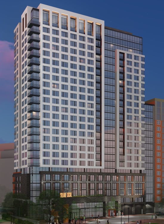 Rendering of Solaire 8200 Dixon at twilight in Silver Spring, Maryland