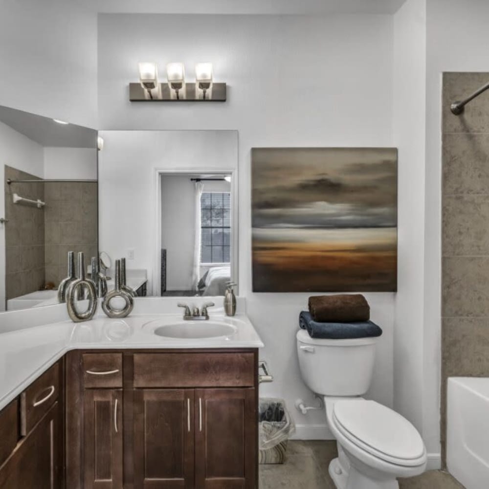 Bathroom area at Villas Tech Ridge in Pflugerville, Texas 