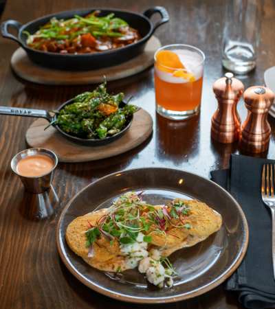 Plate of food with fish and garnish near Brush Factory Lofts in Philadelphia, Pennsylvania