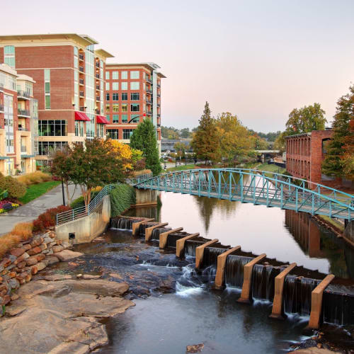A bridge over a river in the downtown area near Mosby Poinsett in Greenville, South Carolina