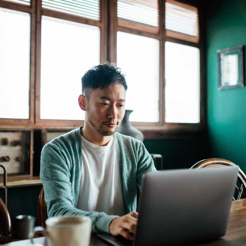 A resident works from home in his apartment at Scotts Edge, Richmond, Virginia