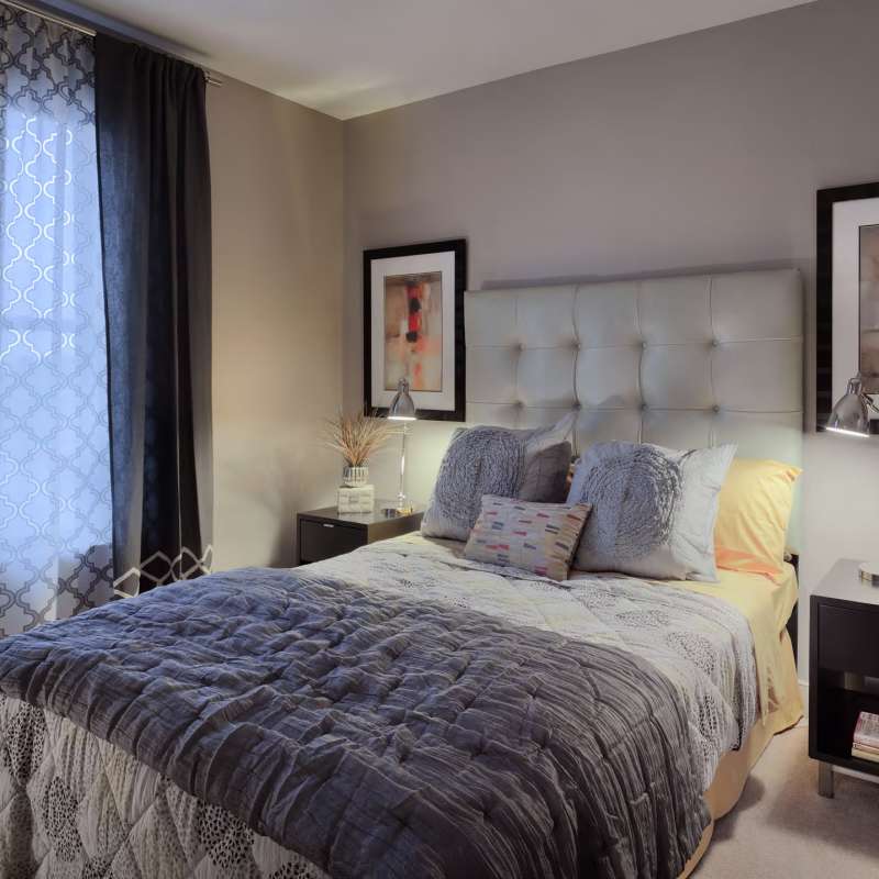 Cozy model bedroom at Attain at Towne Place, Chesapeake, Virginia