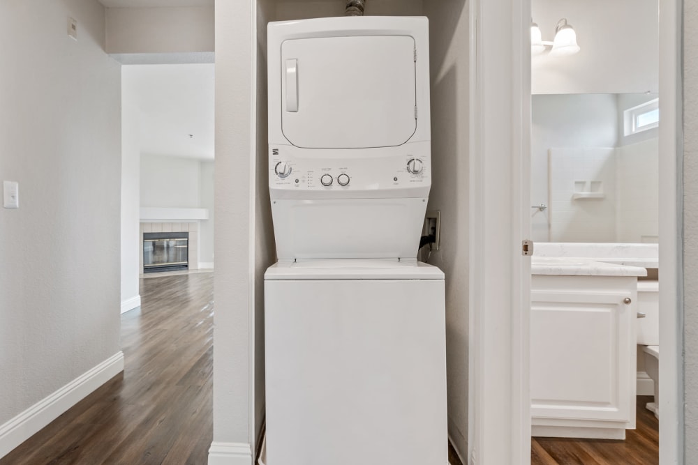 Stackable washer and dryer at Quail Hill Apartment Homes in Castro Valley, California
