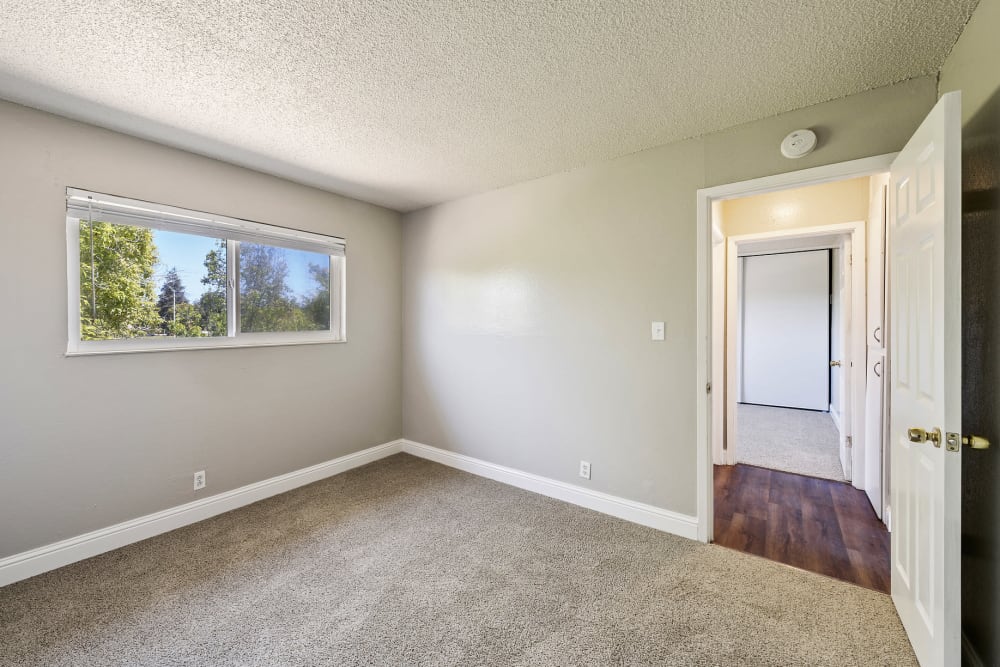 Model bedroom at Garden Court in Alameda, California