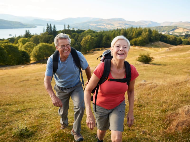 Two residents out for a hike near Meadowlark Senior Living in Lebanon, Oregon. 