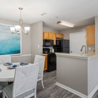 A furnished model kitchen apartment at Gates at Jubilee in Daphne, Alabama