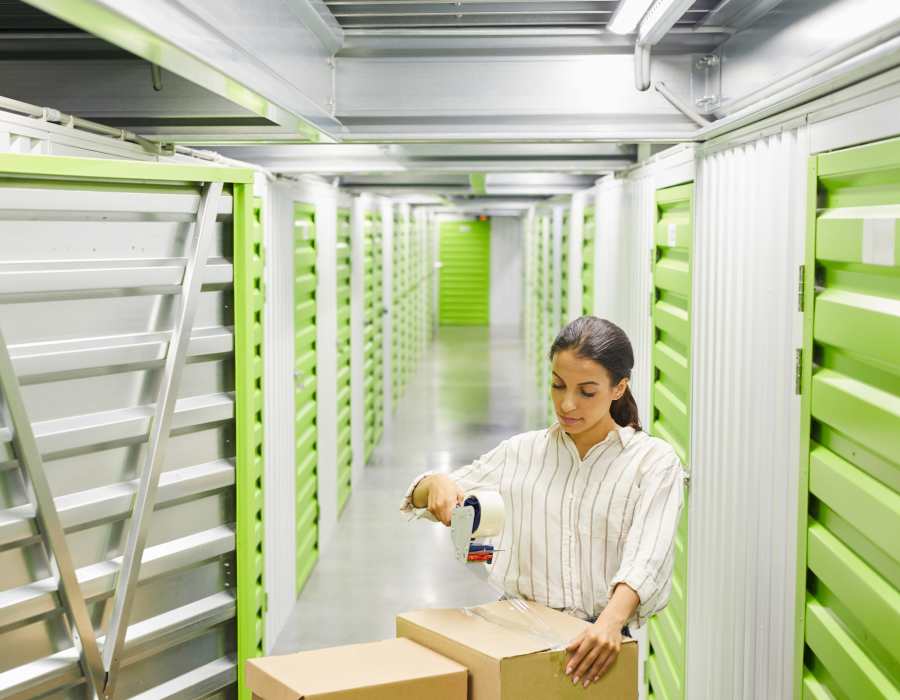Client packing at a storage unit at Storage Hub - Sonterra in San Antonio. TX