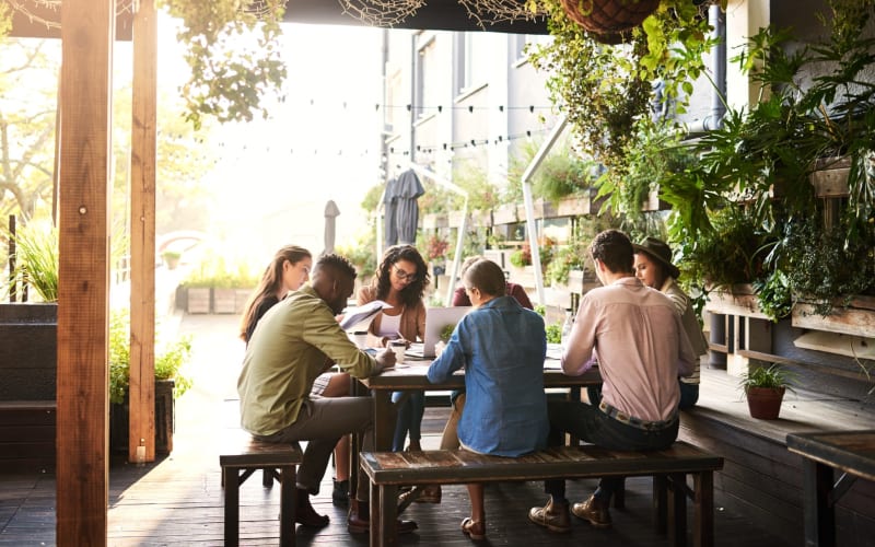 Residents enjoying a meal near View Ridge in Burien, Washington