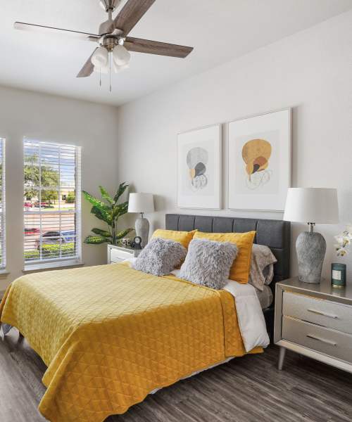 Modern bedroom at Calder in Round Rock, Texas