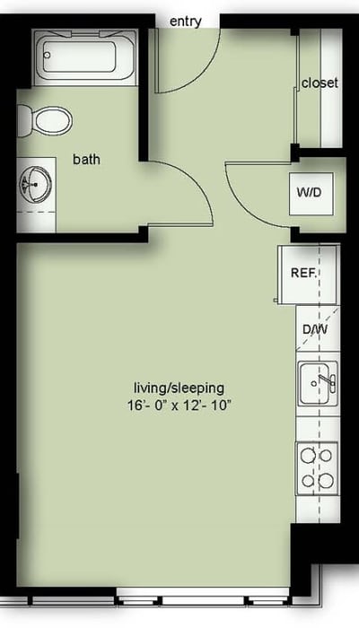 Studio 1 Bath Income Qualified A12 Floorplan