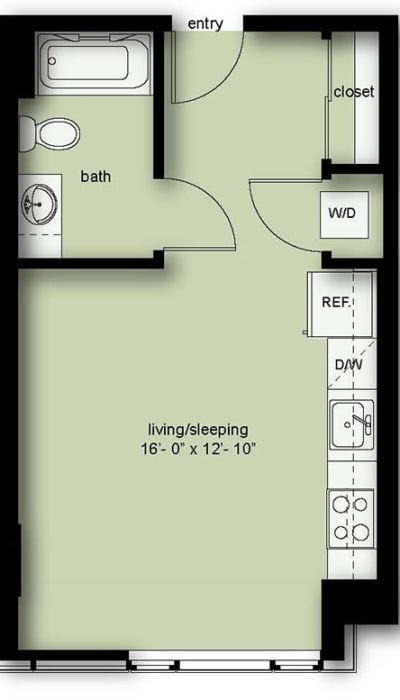 Studio 1 Bath Income Qualified A12 Floorplan