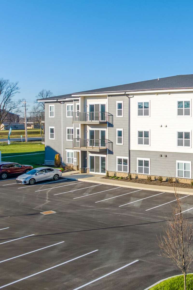 Exterior of Buckstone Flats on a sunny spring day in Obetz, Ohio