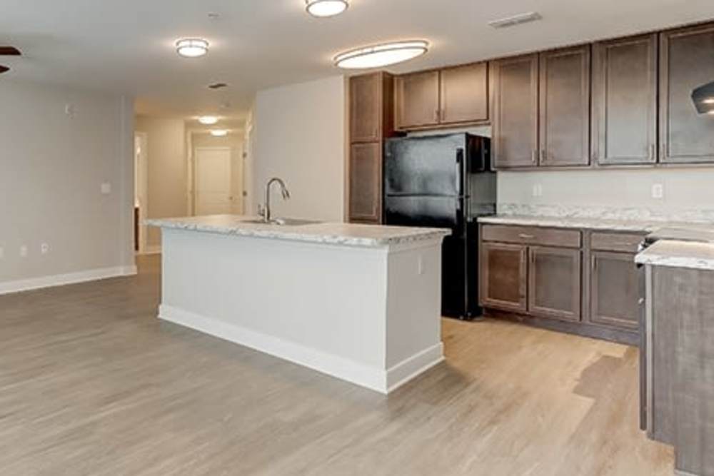 Kitchen with black appliances at Homes at Fountain Green in Bel Air, Maryland