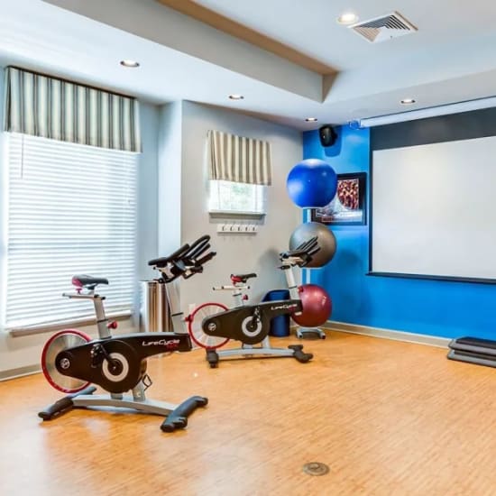Interior of the fitness center at The Courts of Avalon in Pikesville, Maryland