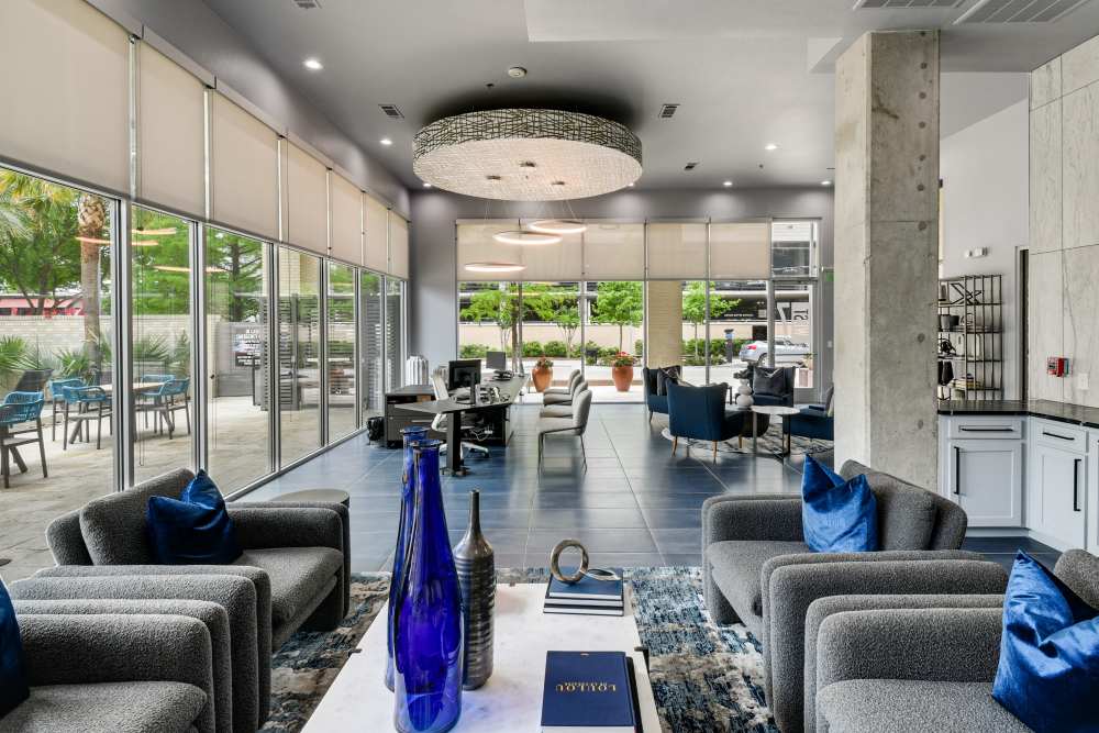 Interior of a community lounge at The Lofts At West 7th in Fort Worth, Texas