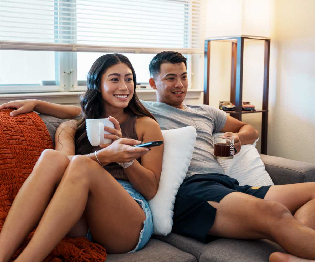 Residents in their apartment living area at Timbercreek in Toledo, Ohio