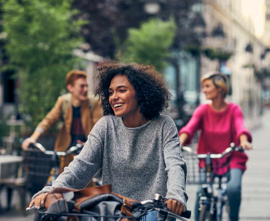 Residents biking near Valencia Pointe in San Diego, California