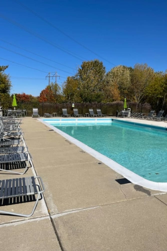 Relaxing swimming pool at Meridian Oaks Apartments in Greenwood, Indiana