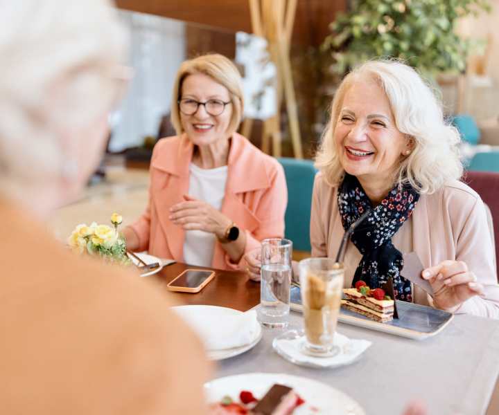 Senior residents having meals at Huntington Place in Trumbull, Connecticut